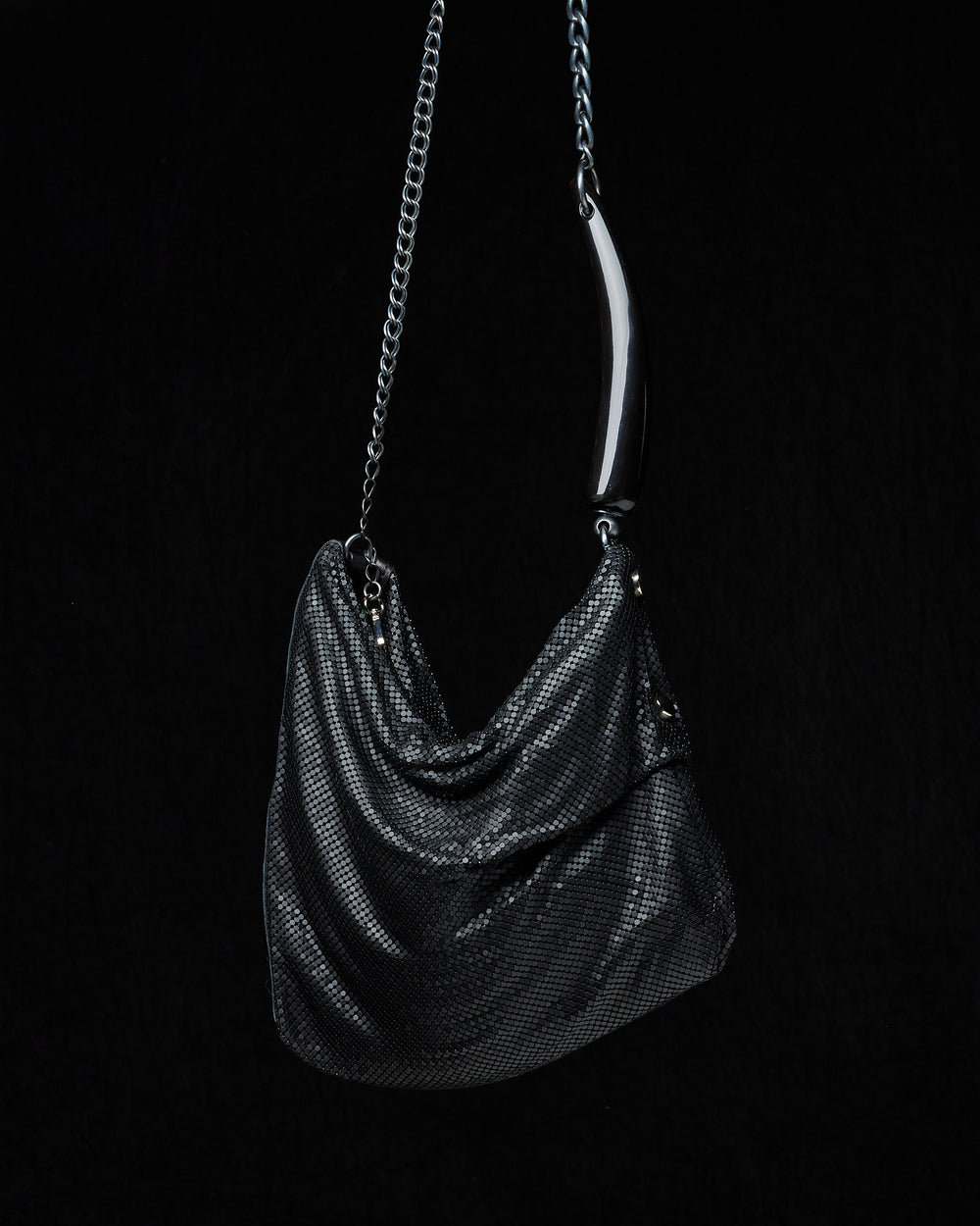 Black Frost Mesh Pleated Bag with Black Horn