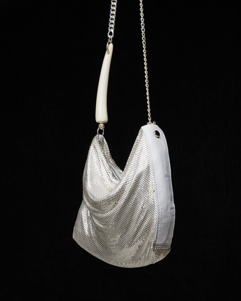 White Frost Mesh Pleated Bag with White Horn
