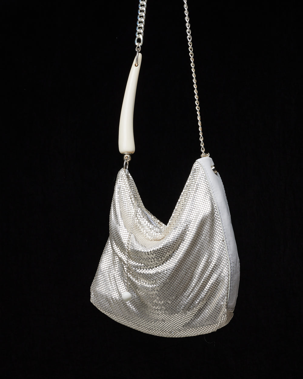 White Frost Mesh Pleated Bag with White Horn