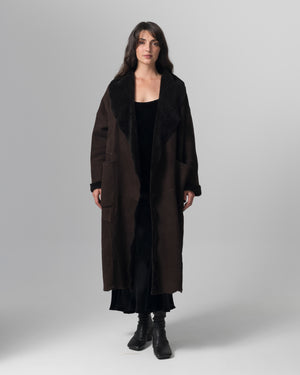 Shearling Leather Coat Moka GD26F19098MEVL
