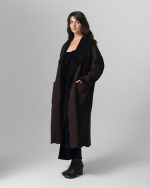 Shearling Leather Coat Moka GD26F19098MEVL