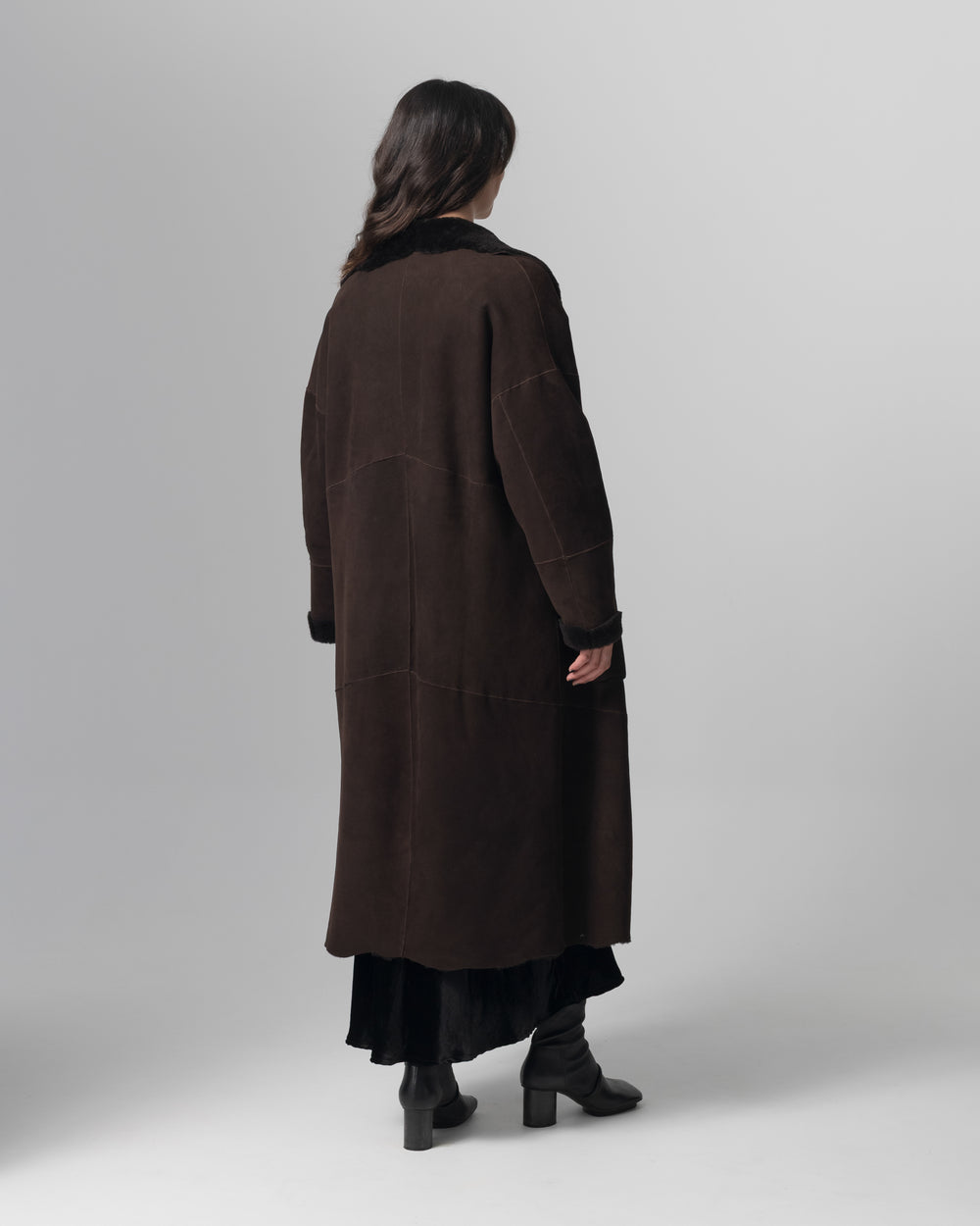 Shearling Leather Coat Moka GD26F19098MEVL