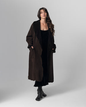 Shearling Leather Coat Moka GD26F19098MEVL