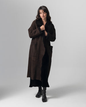Shearling Leather Coat Moka GD26F19098MEVL