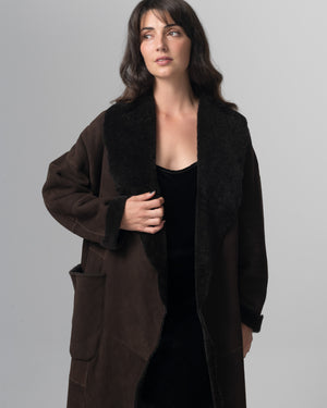 Shearling Leather Coat Moka GD26F19098MEVL