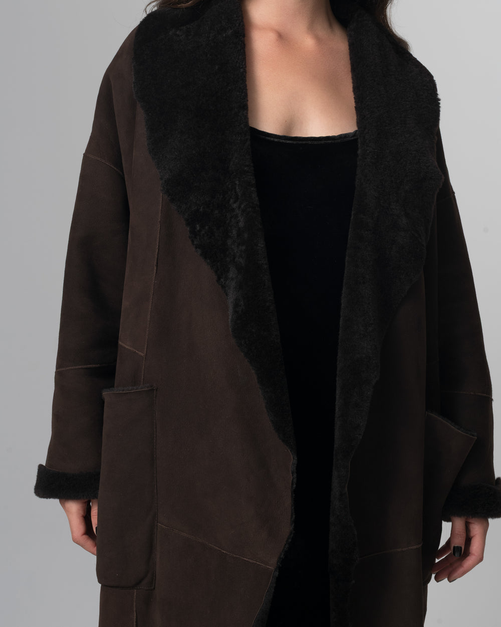 Shearling Leather Coat Moka GD26F19098MEVL