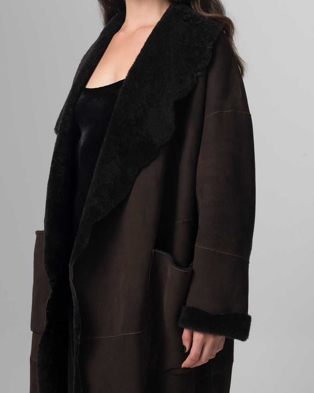 Shearling Leather Coat Moka GD26F19098MEVL