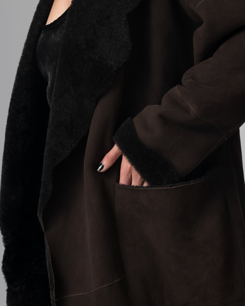 Shearling Leather Coat Moka GD26F19098MEVL
