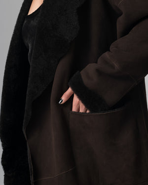 Shearling Leather Coat Moka GD26F19098MEVL