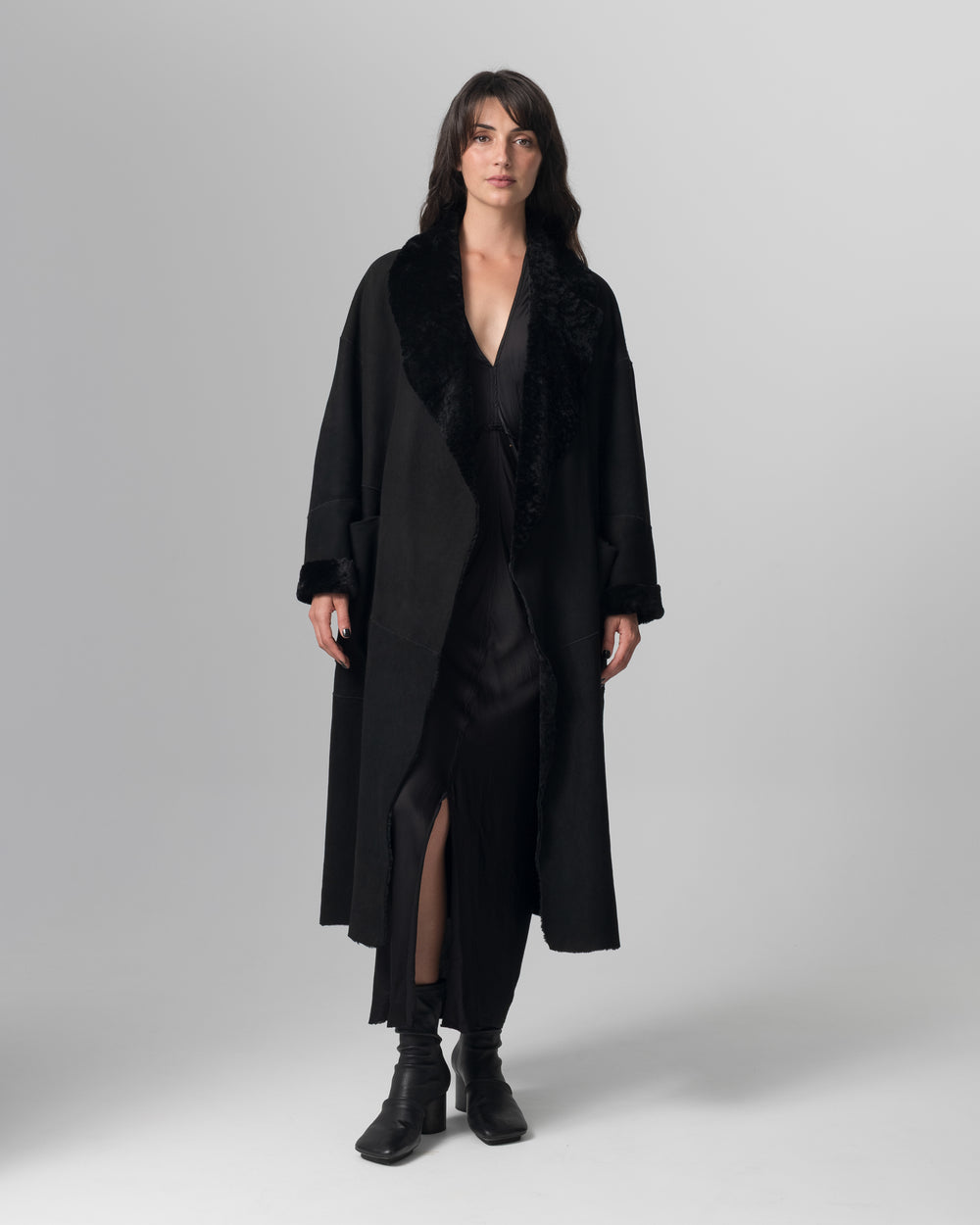 Shearling Leather Coat Nero GD26F19098MEVL