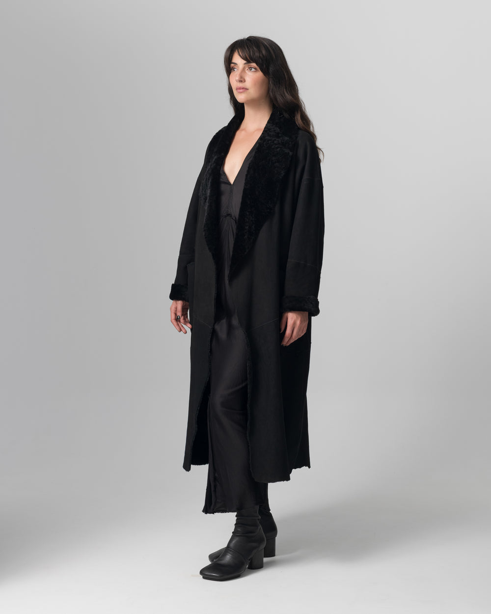 Shearling Leather Coat Nero GD26F19098MEVL
