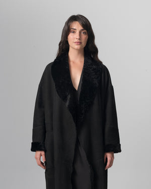 Shearling Leather Coat Nero GD26F19098MEVL