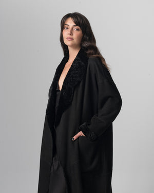 Shearling Leather Coat Nero GD26F19098MEVL