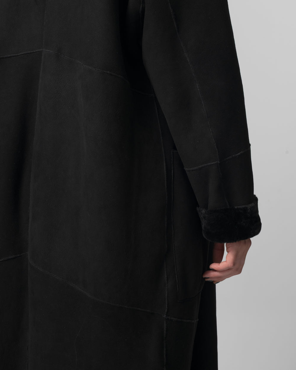 Shearling Leather Coat Nero GD26F19098MEVL
