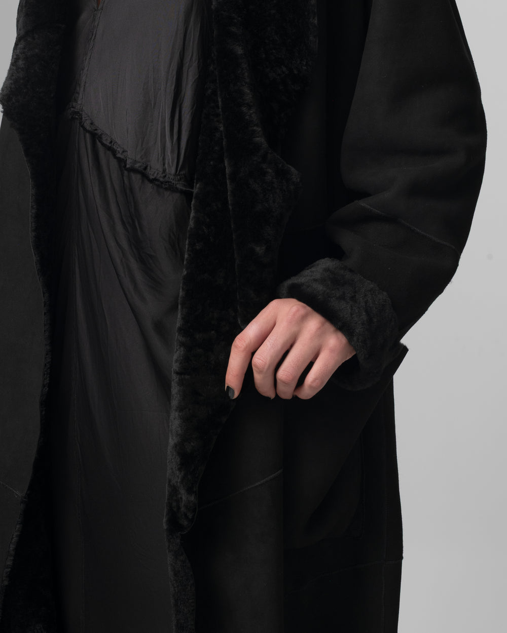 Shearling Leather Coat Nero GD26F19098MEVL