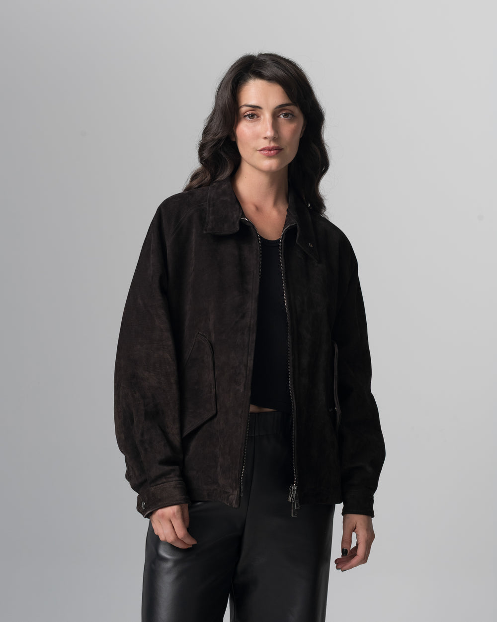 Padded Leather Jacket Moka GD26F26001BCSD