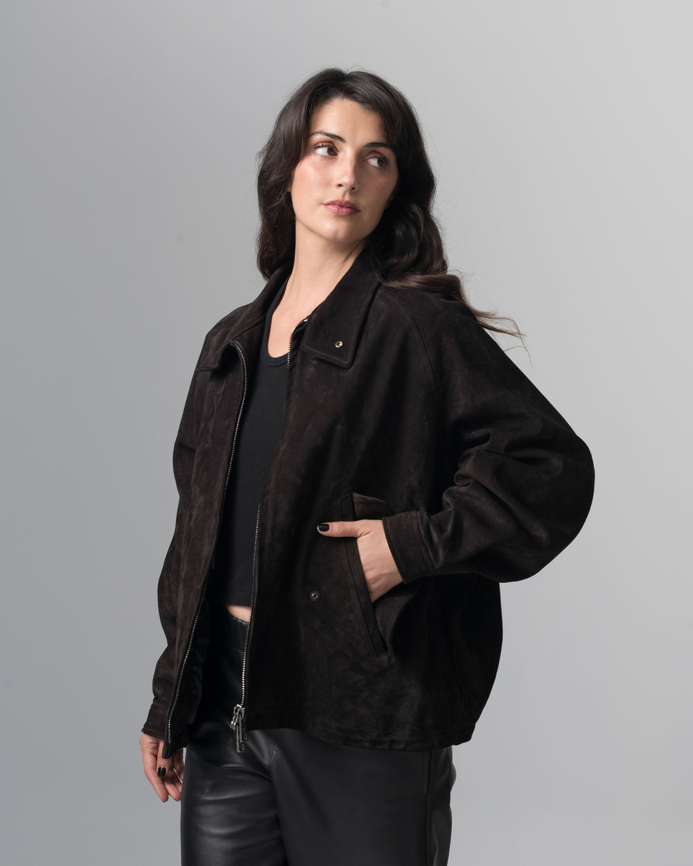Padded Leather Jacket Moka GD26F26001BCSD