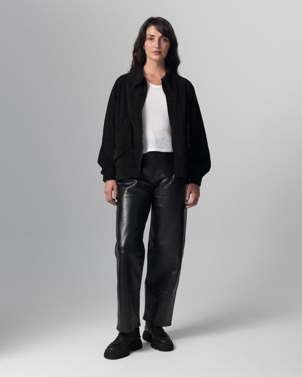 Padded Leather Jacket Nero GD26F26001BCSD