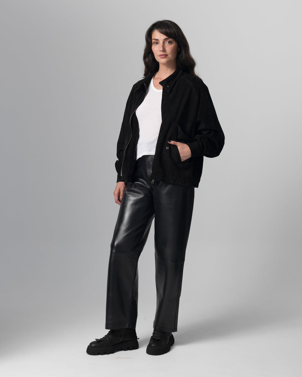 Padded Leather Jacket Nero GD26F26001BCSD