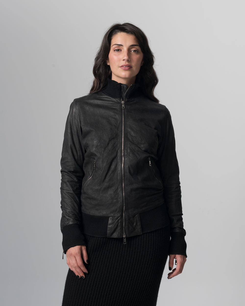 Leather Jacket Nero GD26S21098BISVBRUSH