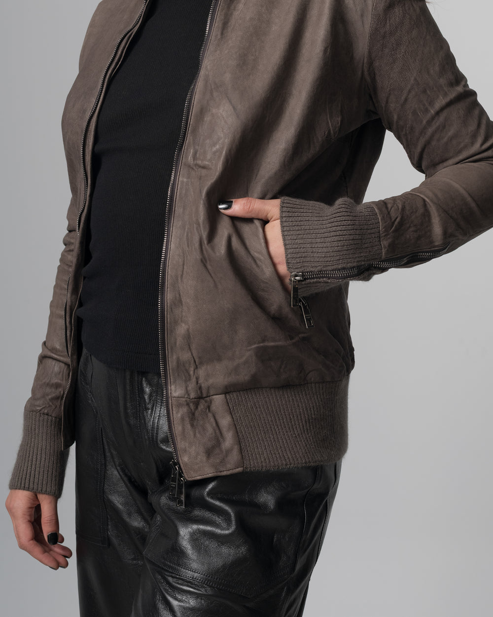 Leather Bomber Jacket Slate GD26S21098BISVBRUSH