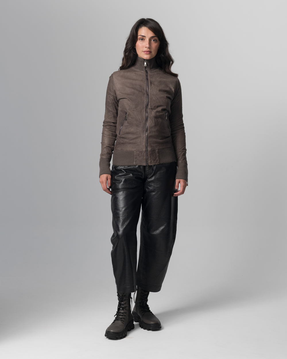 Leather Bomber Jacket Slate GD26S21098BISVBRUSH