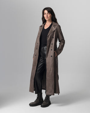 Leather Trench Coat Slate GD26S23039VBRUSH