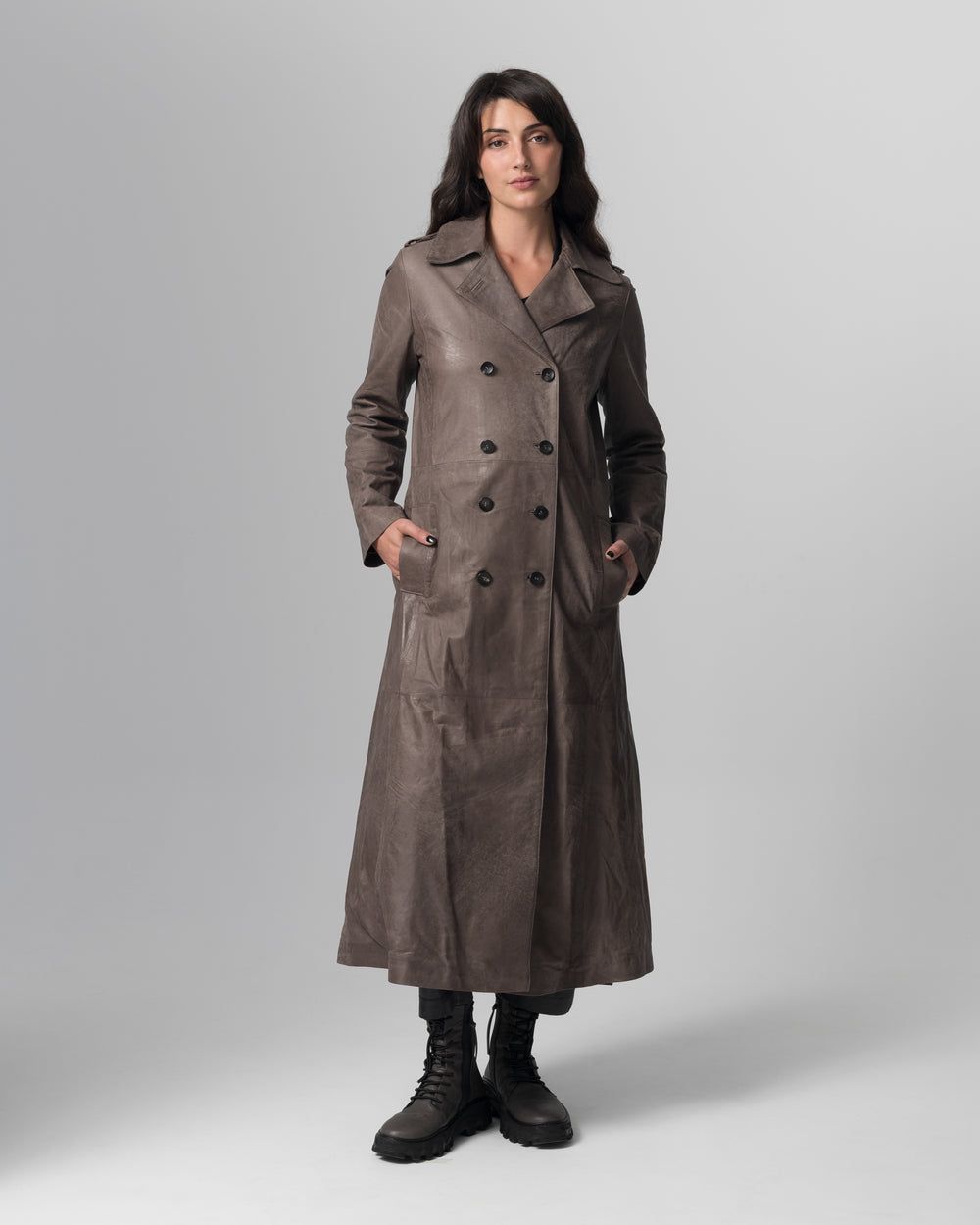 Leather Trench Coat Slate GD26S23039VBRUSH