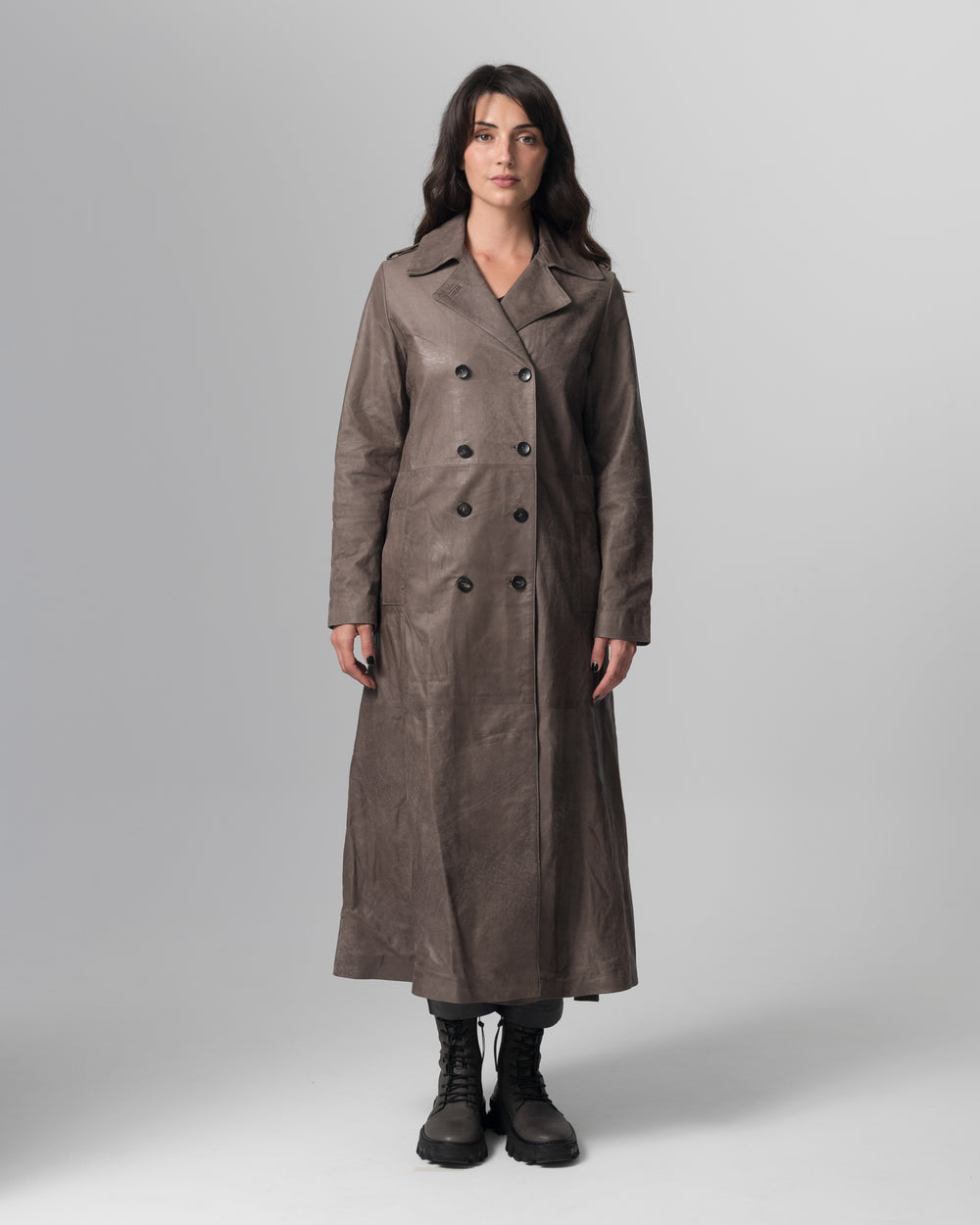 Leather Trench Coat Slate GD26S23039VBRUSH