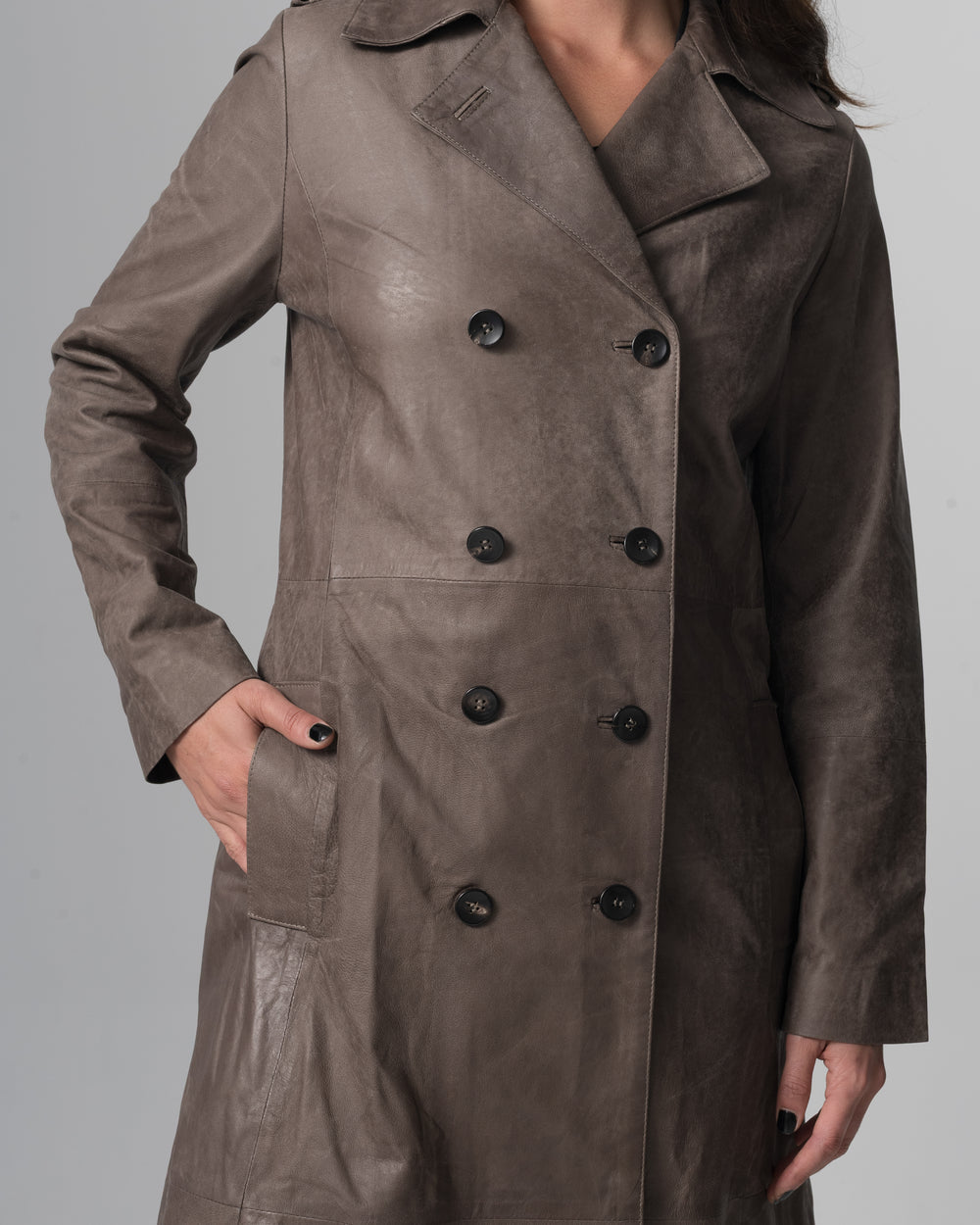 Leather Trench Coat Slate GD26S23039VBRUSH