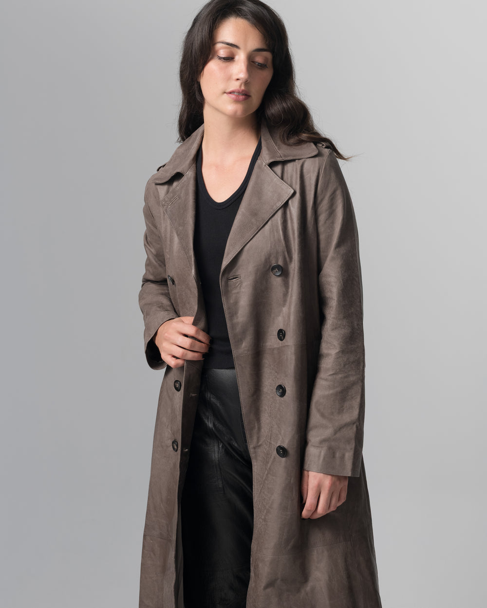 Leather Trench Coat Slate GD26S23039VBRUSH