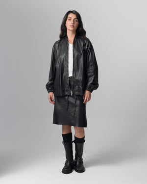 Oversized Bomber Leather Jacket Nero GD26S25059STPY