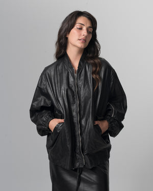 Oversized Bomber Leather Jacket Nero GD26S25059STPY