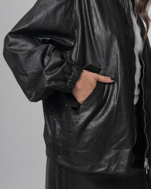 Oversized Bomber Leather Jacket Nero GD26S25059STPY