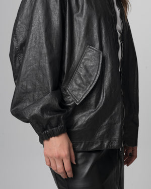 Oversized Bomber Leather Jacket Nero GD26S25059STPY