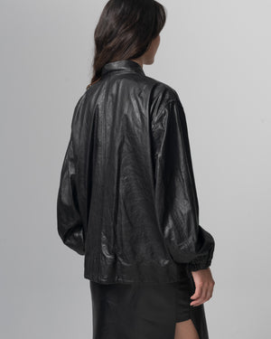 Oversized Bomber Leather Jacket Nero GD26S25059STPY