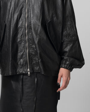 Oversized Bomber Leather Jacket Nero GD26S25059STPY
