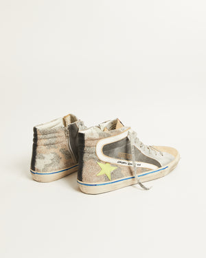 Slide Double Quarter in Camouflage Suede w/ Suede Toe and Lime Star
