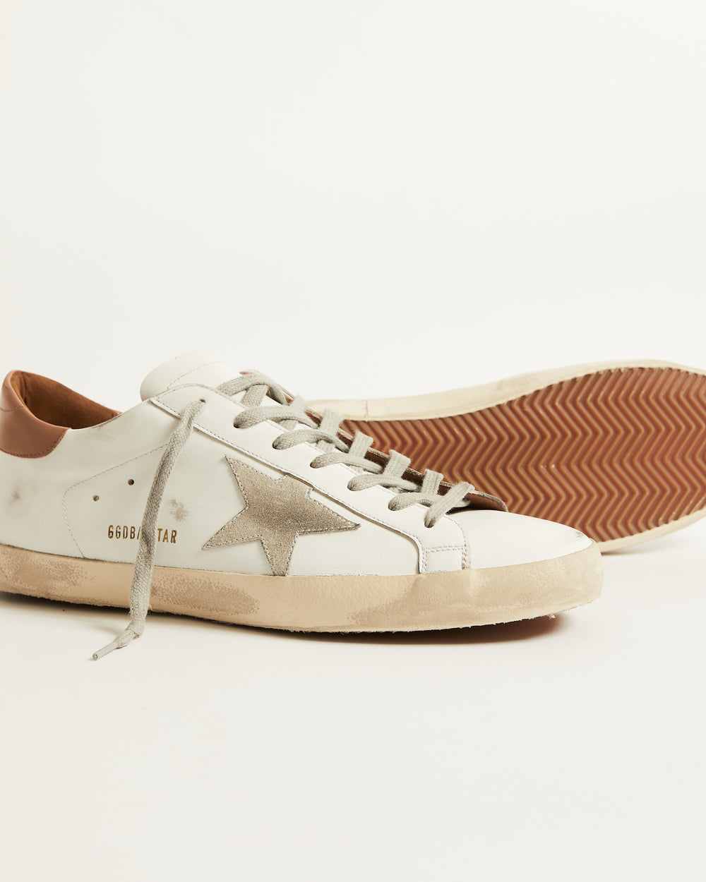 Super Star in White Leather w/ Suede Star and Light Brown Heel
