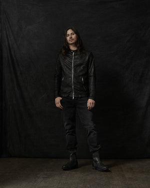 Biker Brushed Leather Jacket Nero GU23S8299VBRUSH