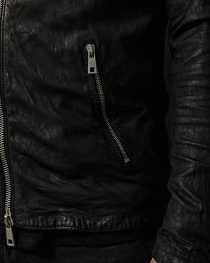 Biker Brushed Leather Jacket Nero GU23S8299VBRUSH