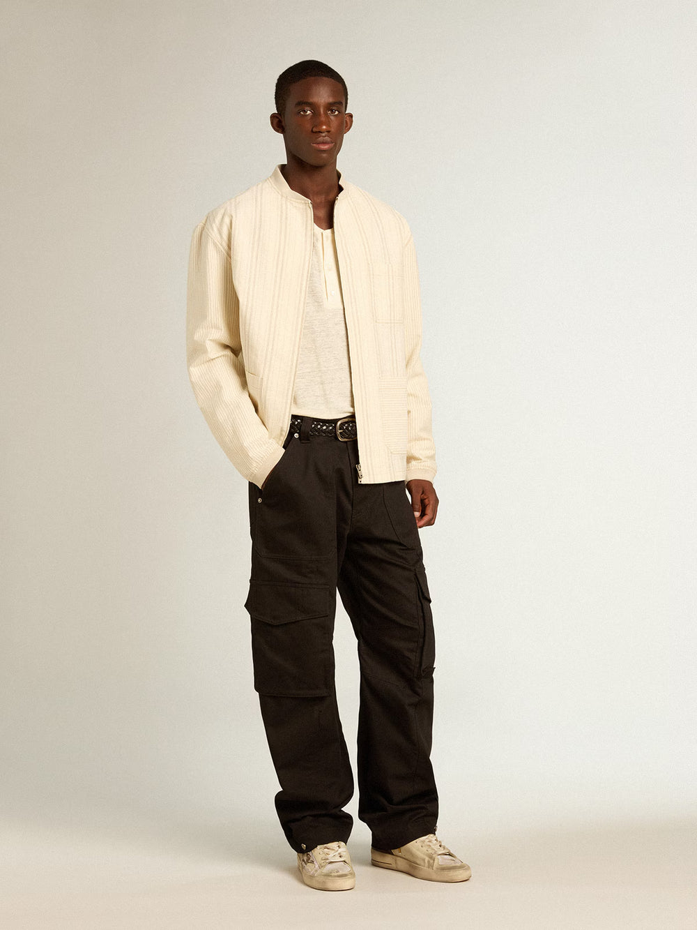 Journey Mens T Shirt Raglan LS w/ Buttons and Distressed Ribs and Embroidery Hertiage White