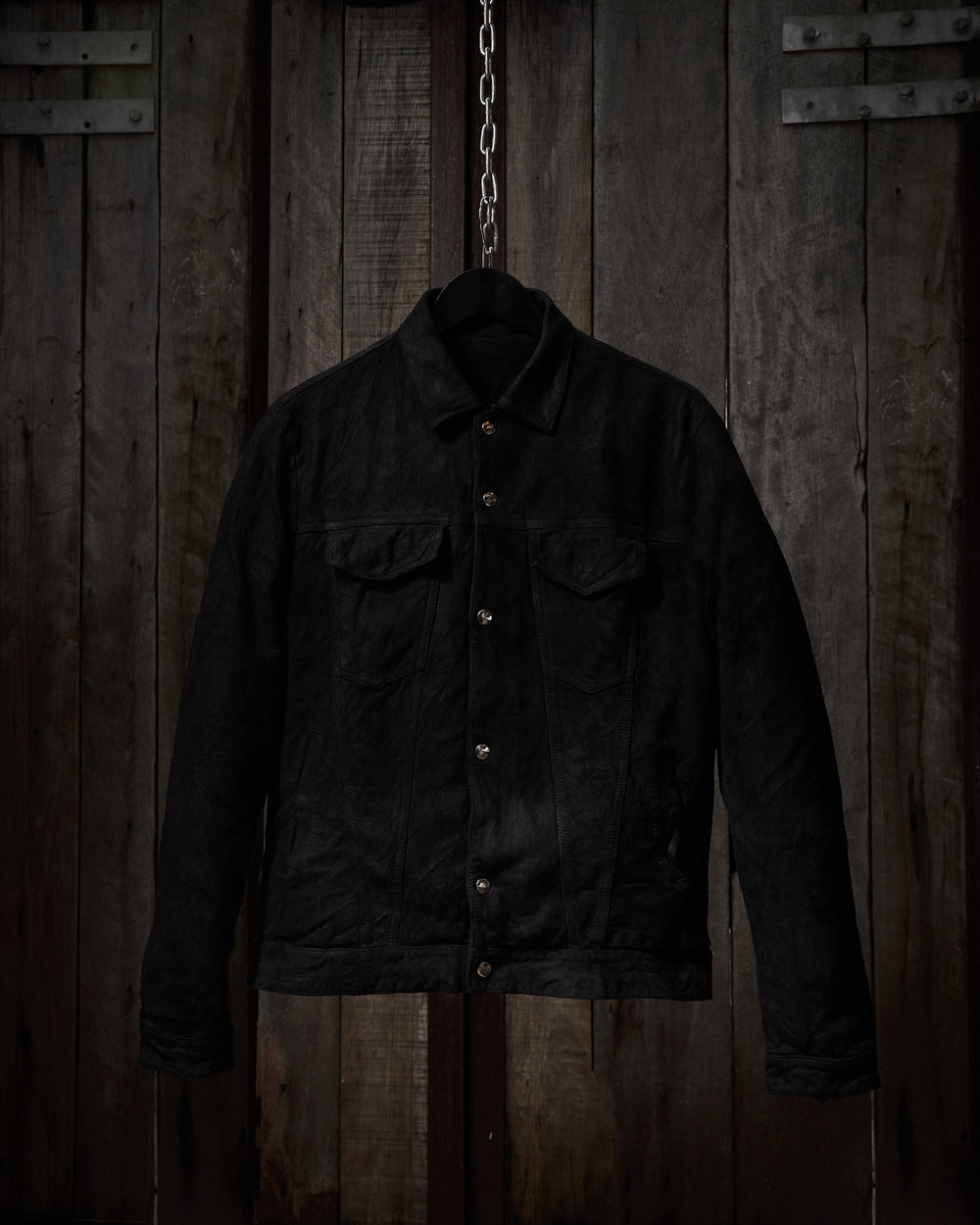 Leather Denim Jacket Nero GU24F18097VREV
