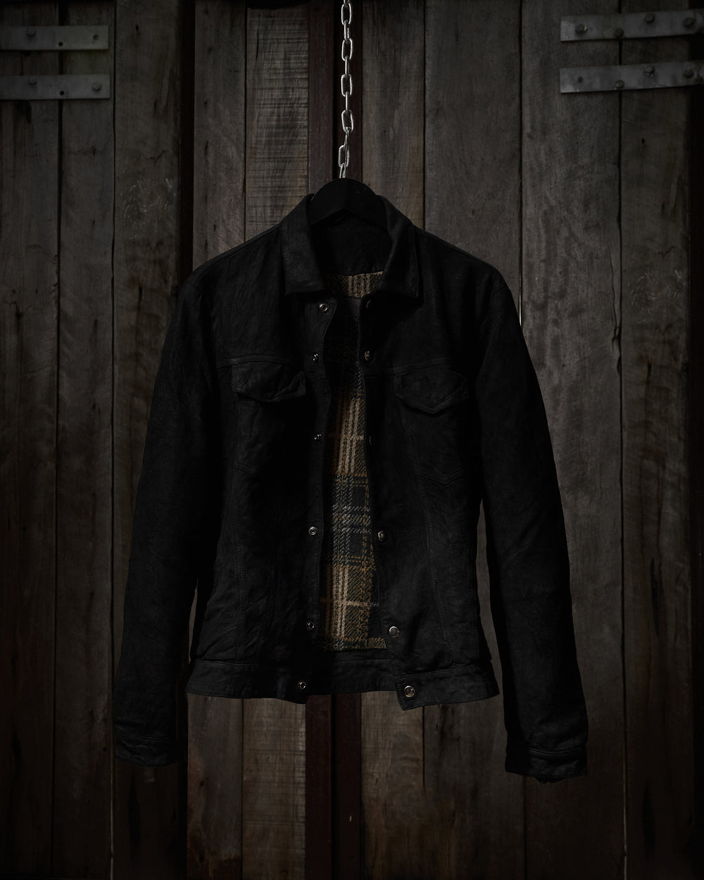 Leather Denim Jacket Nero GU24F18097VREV