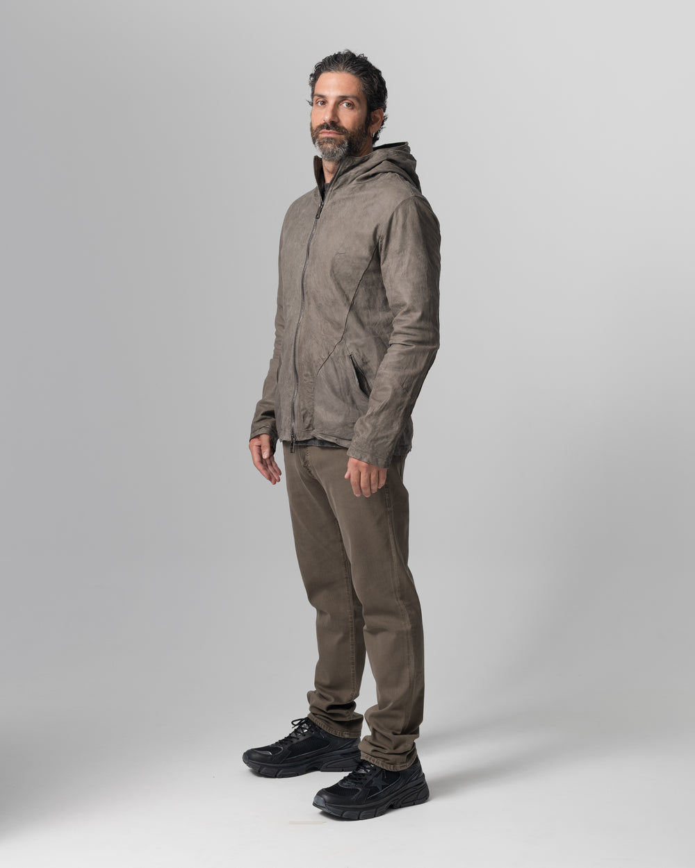 Hooded Leather Jacket Aneto GU26S10090VBRUSH