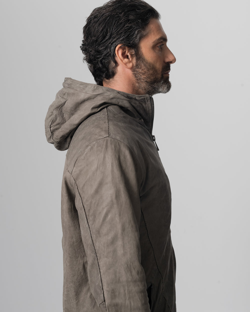 Hooded Leather Jacket Aneto GU26S10090VBRUSH