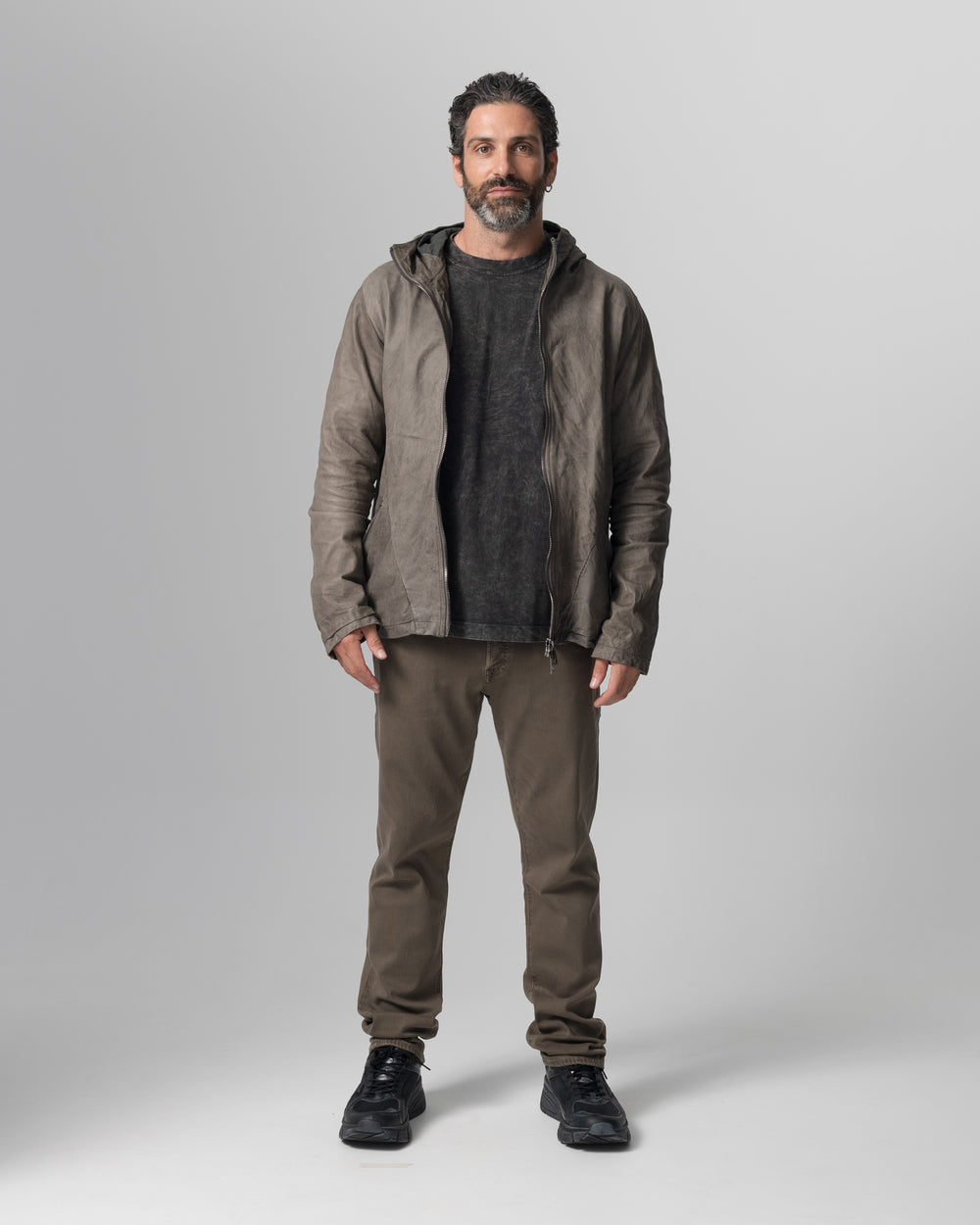 Hooded Leather Jacket Aneto GU26S10090VBRUSH