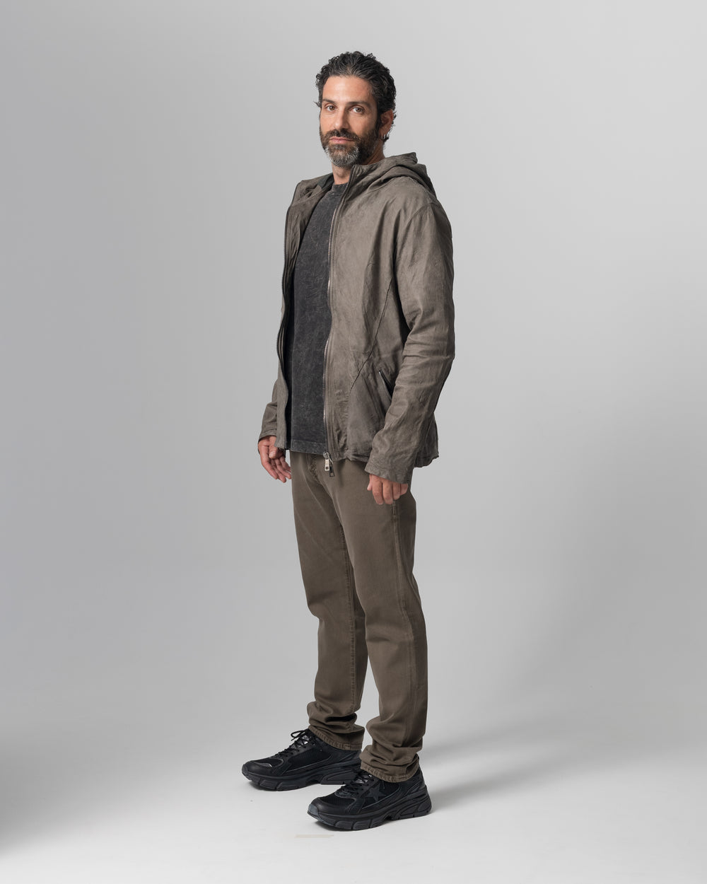Hooded Leather Jacket Aneto GU26S10090VBRUSH