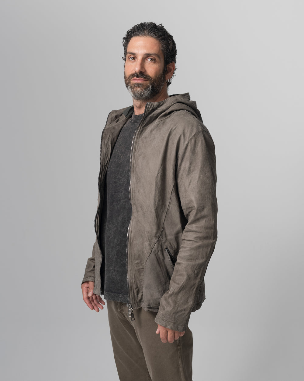 Hooded Leather Jacket Aneto GU26S10090VBRUSH