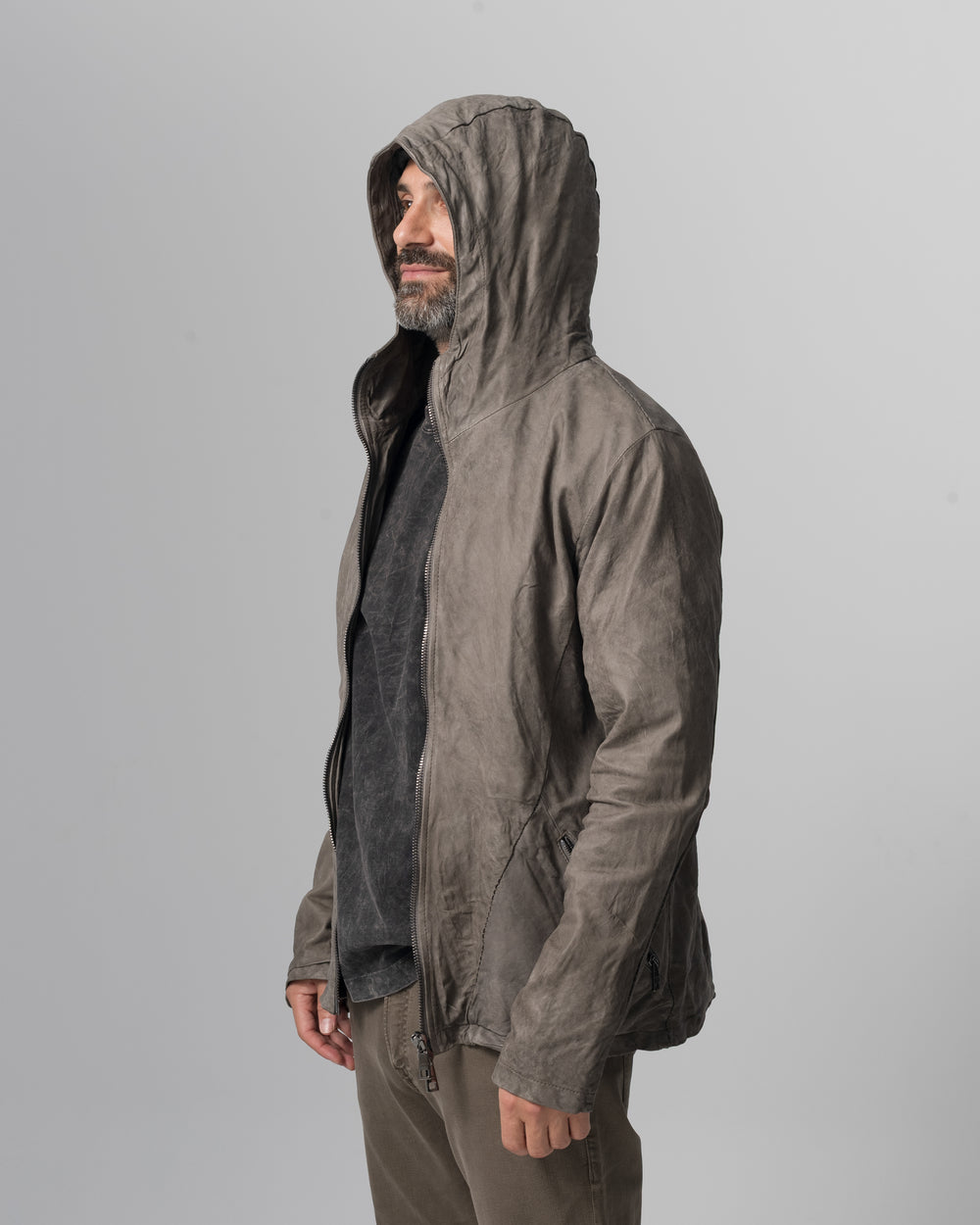 Hooded Leather Jacket Aneto GU26S10090VBRUSH